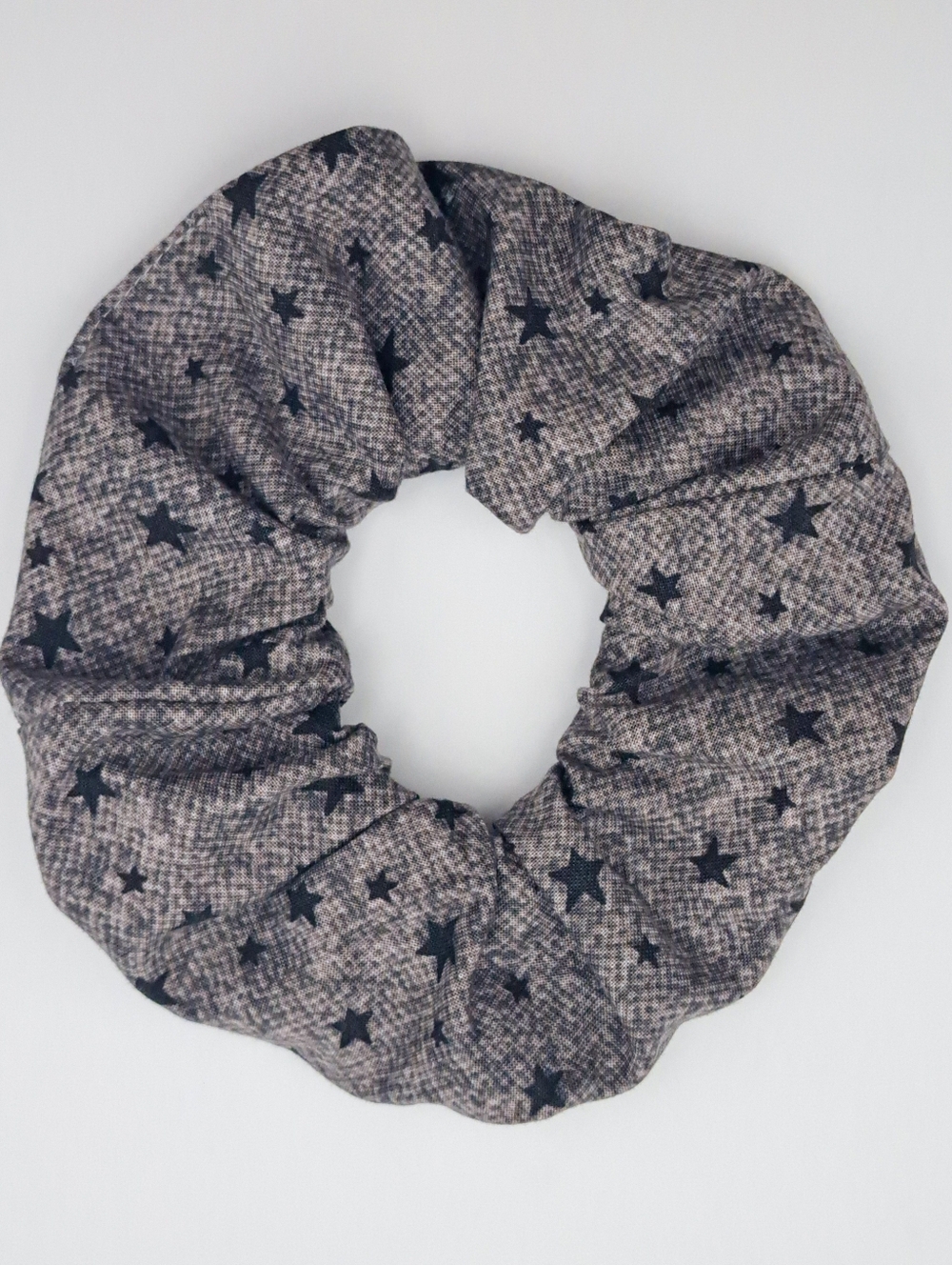 Gray Star Print Scrunchie Cotton Hair Tie Women Accessory Soft Elasic Band